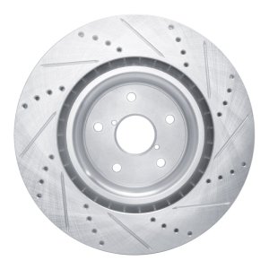 Subaru WRX STI Brake Rotor (1) - Front Left - R1 Concepts - Drilled & Slotted - Silver - `18-`25